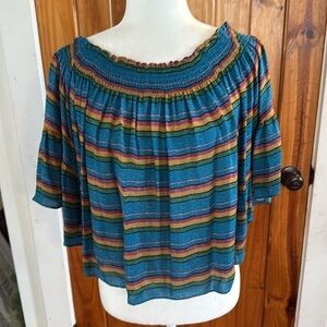 Nicole Miller Artelier Blue and Yellow silk top